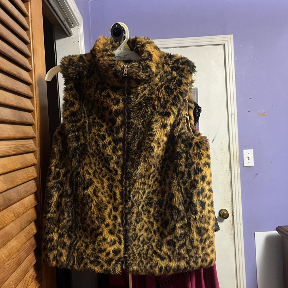 J. Crew Leopard Print Faux Fur Vest